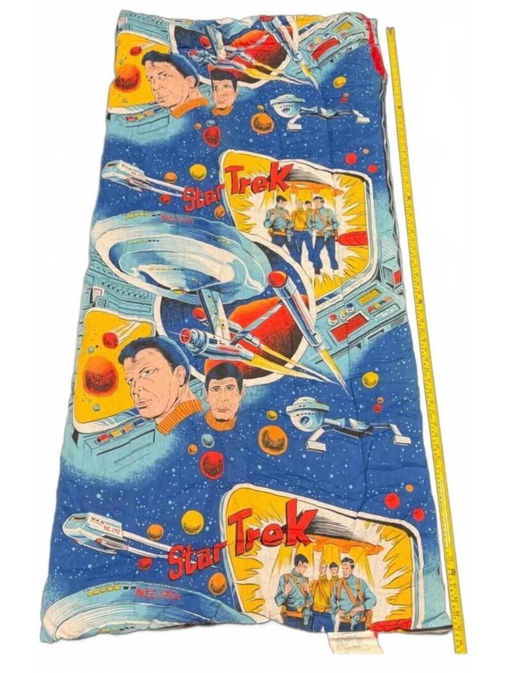 Vintage Star Trek Quilt Sleeping Blanket 34x69 Cotton Acetate Nylon Blend Red